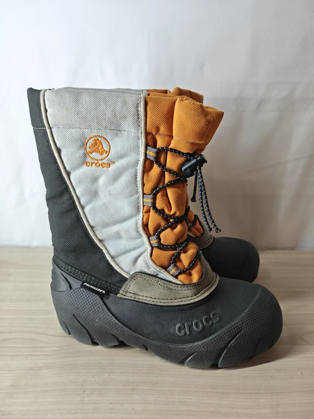 Crocs Snow Boots Toddler Size C2 Orange Gray Black Snomini Primaloft Winter